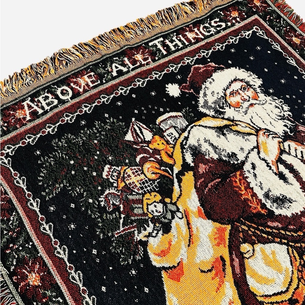 Vintage Beacon Christmas Santa Claus Tapestry Throw Blanket Holiday Decor - Picture 2 of 7
